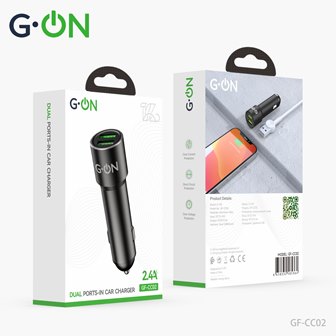 AЗУ 2USB G-ON  GF-CC02 2.4A удлинен. штекер чёрный