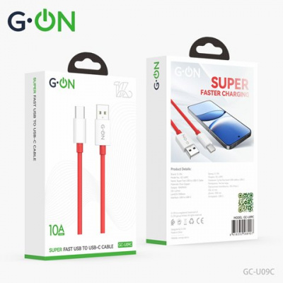 Кабель USB/Type-C G-ON GC-U09С Warp Charge 10A ( iPhone,Huawei,Honor,Vivo,Oppo,OnePluse)1,5м красный