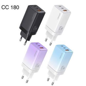 СЗУ USAMS US-CC180 65W Gan Fast Charger 3 Ports 2Type-C+1USB gradient blue