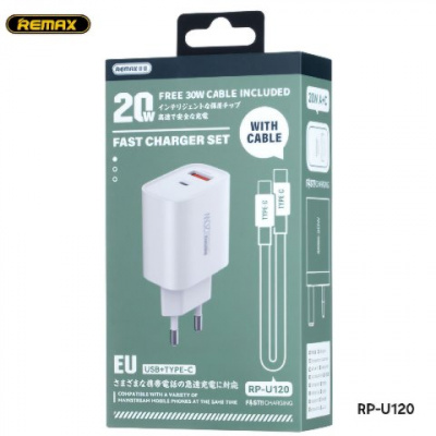СЗУ USB/USB-C Remax RP-U120 20W+Type-C/Type-C cable white