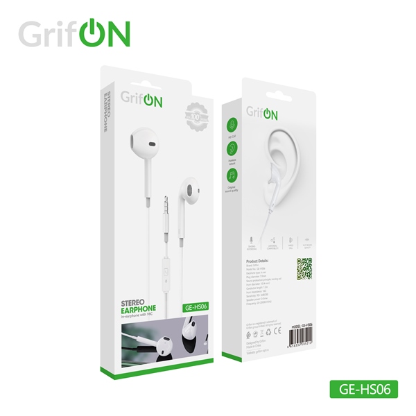 Наушники GrifON GE-HS06 3,5мм не вакуум с микроф. белые