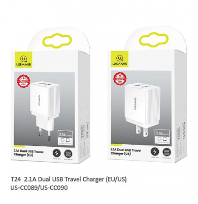 СЗУ USAMS US-CC090 2.1A 2USB +Cable Micro 2A 1m white