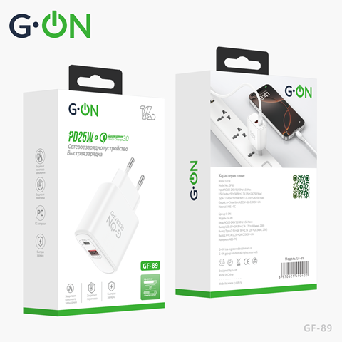СЗУ USB/USB-C G-ON GF-89 PD25W+QC 3.0 белый