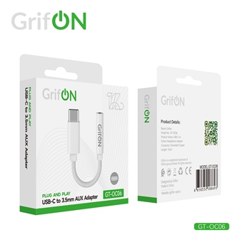 Адаптер GrifON GT-OC06 AUX (мама) -Type-C(папа) белый