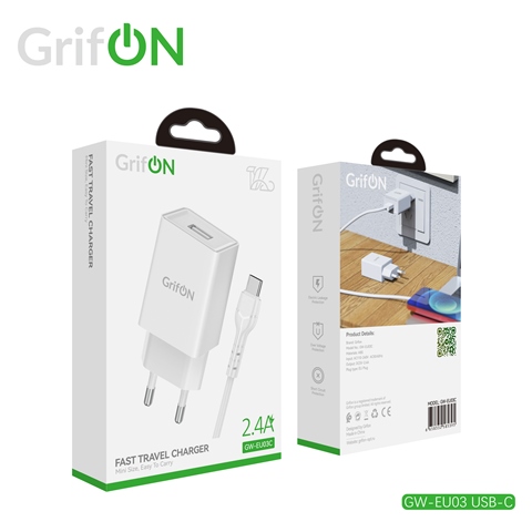 СЗУ USB GrifON GW-EU03 2.4A+кабель USB/Type-C белый