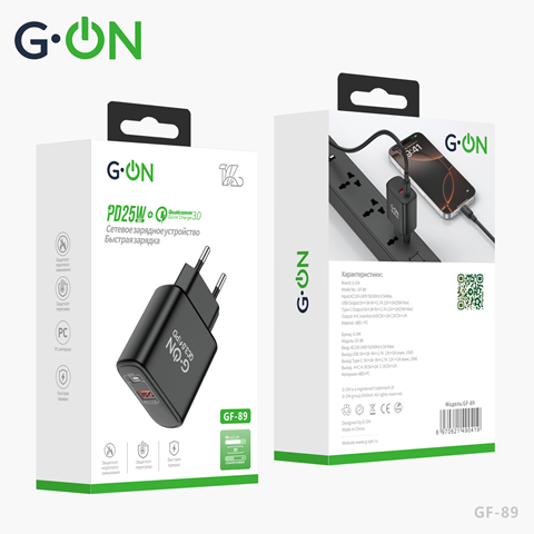 СЗУ USB/USB-C G-ON GF-89 PD25W+QC 3.0 чёрный