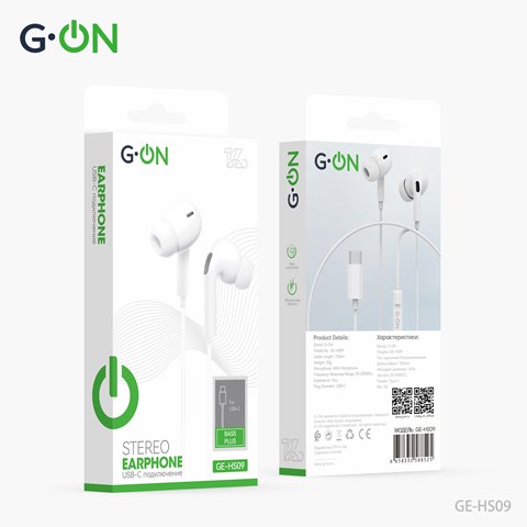 Наушники G-ON GE-HS09 Type-C вакуум с микроф. белые