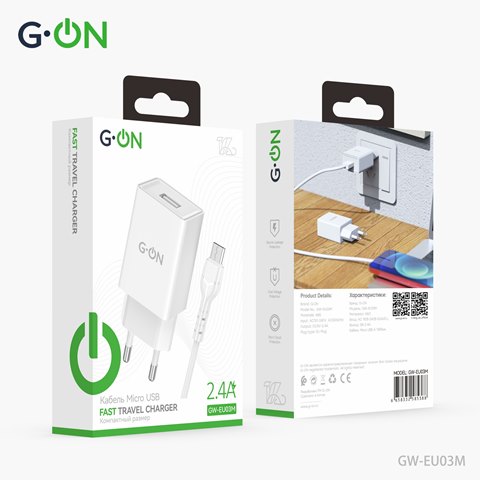 СЗУ USB G-ON GW-EU03 2.4A+кабель USB/micro белый