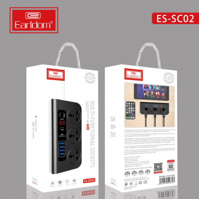 Сетевой фильтр Earldom ES-SC02 EU 3розетки/4USB/Type-C 1800W PD3.5A 2m black