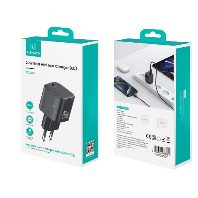СЗУ USAMS US-CC260 20W GaN Mini Fast Charger USB-C white