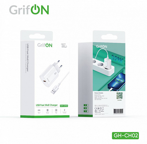 СЗУ USB GrifON GH-CH02 20W + кабель USB/Lighting белый